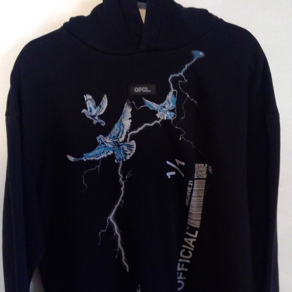 BOOHOO MAN "OFCL" Oversized Lightning Bolt 1/1 Black hoodie Size Large